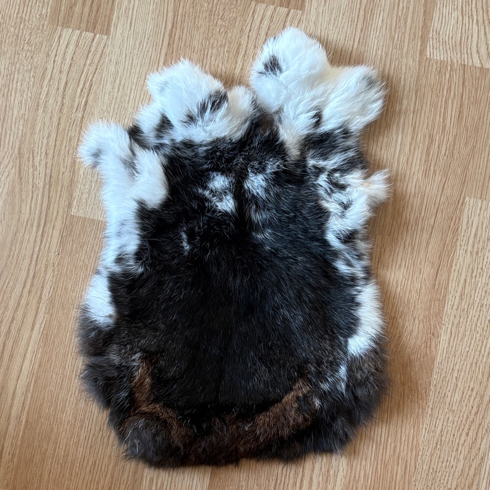 C0033 Black White Rabbit Fur Pelt Craft Supply